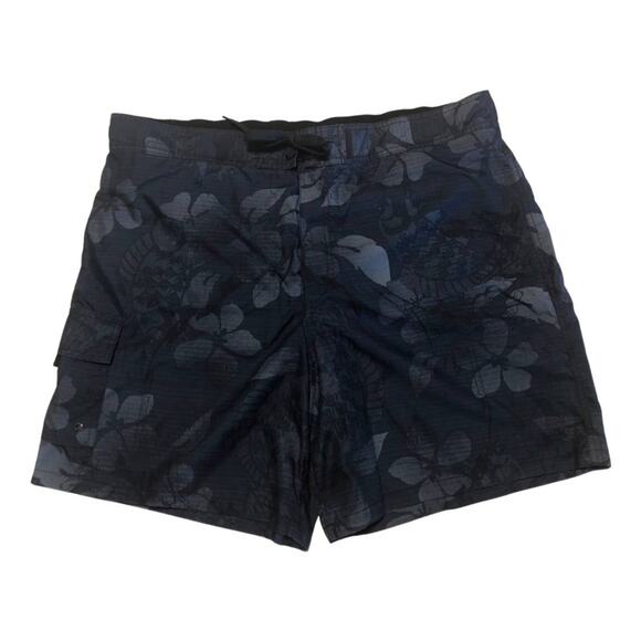 Merona, Dark Navy Blue Floral print, Mens XL Swim Shorts - Picture 1 of 4